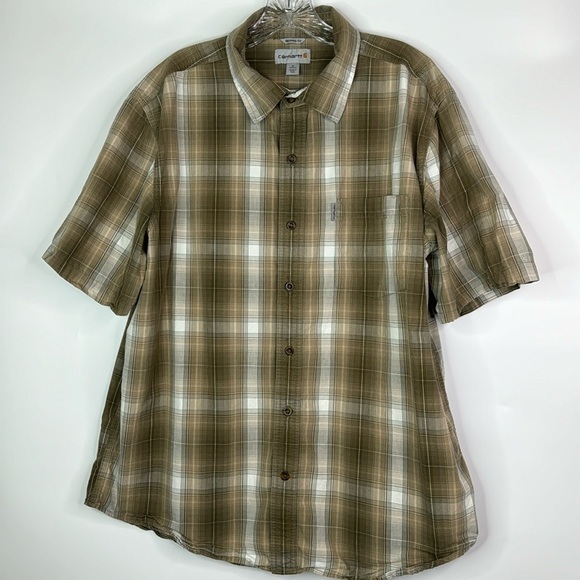 Carhartt Other - Carhartt Relaxed Fit Brown Plaid Short Sleeve Button Down Shirt XL